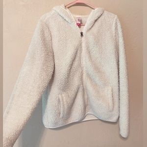 White Fuzzy Zip Up Hoodie